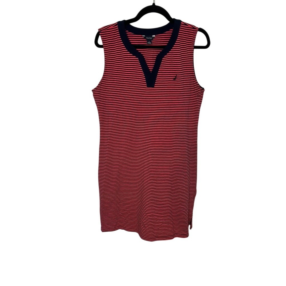 Nautica Womens Red Striped Sleeveless Stretch Casual Dress Size L NWT